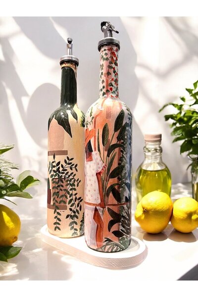 Mes Reves Latin American Woman and Cactus Patterned Special Design Oil Pot-Vinegar Sauce Bowl Set- Home and Kitchen D