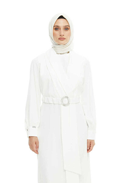 Setrms 2425126 Taşlı Kemer Tokalı Kruvaze Yaka Elbise