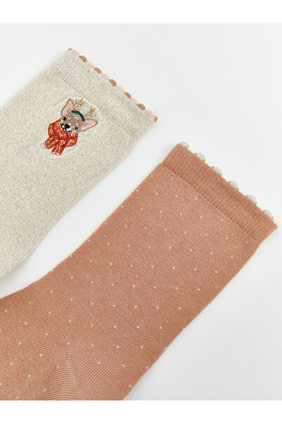 LC Waikiki Дамски чорапи LCW DREAM в екрю цвят с новогодишна тематика, 2 броя