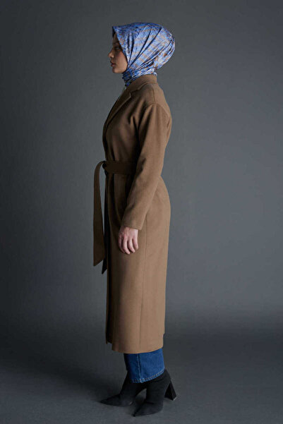 Setrms Belden Kuşaklı Angora Kumaş Manto