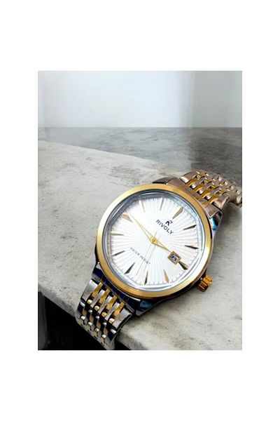 Rivoly Men's Stainless Steel Analog Quartz Watch Date Display Easy to Read Fashion Design Waterproof
