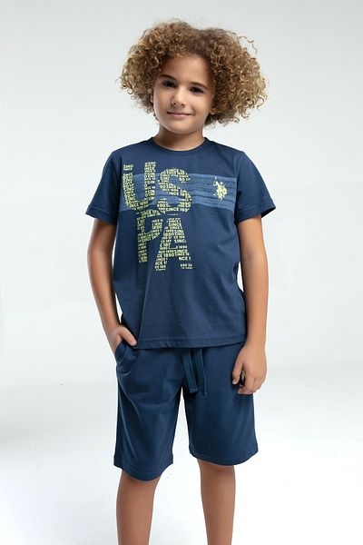U.S. Polo Assn. Uspa Licensed 4-14 Years Old 100% Cotton Fabric Digital Printing Bicycle Collar Boys' Bottom-Top Bermuda Suit