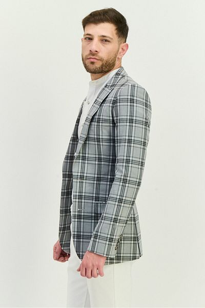 Asos Design Men Super Skinny Tartan Plaid Semi Formal Suit Jacket, Light Grey