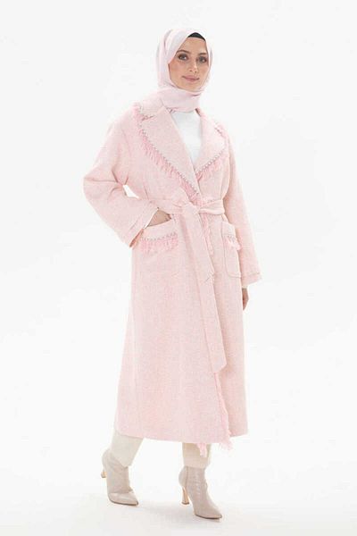 Setrms Belted Top Coat with Tassel and Pearl Detail