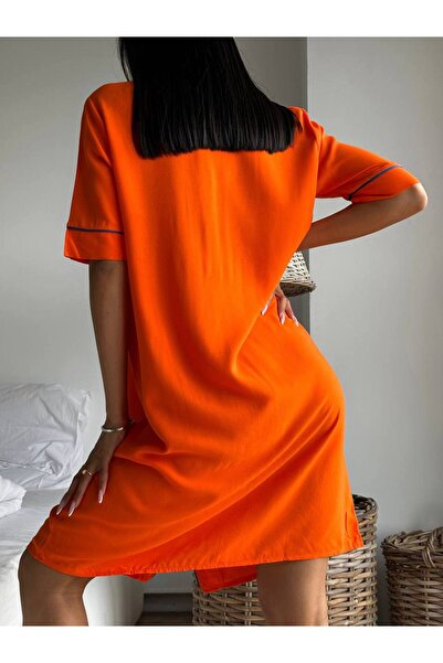 Myluni Gömlek Yaka Full Düğme Kapamalı Kadın Gecelik