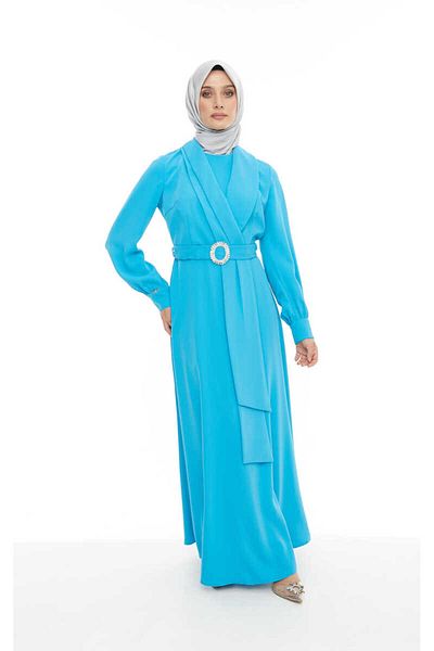 Setrms 2425126   Rochie cu guler dublu cu cataramă de curea de piatră