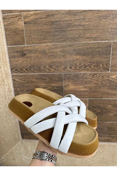 ECENAZELA Tenda White Skin Slippers