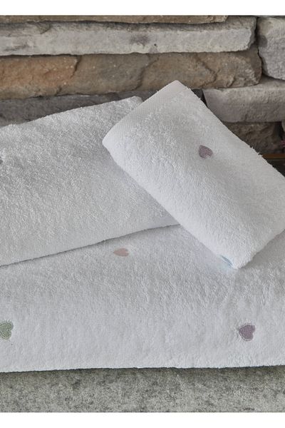 Dantela Code-9950 3 Piece White Cotton Embroidered Bath Towel Set