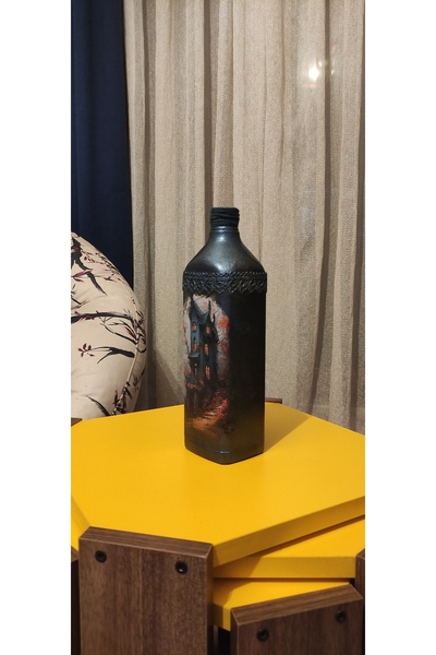 Hobby Dizayn Dekoratif Şişe Vazo El Boyaması Eskitme , Mavi Yapay Güller