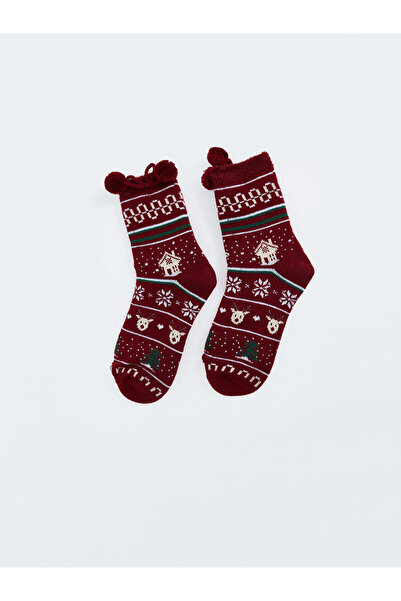 LC Waikiki LCW DREAM Bordo Yılbaşı Temalı Kadın Ev Çorabı