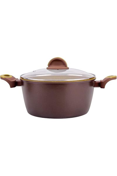 Winds Trading WILSON Oak Stone Aluminum Casserole, Non-Stick Marble Coating, Glass Lid, Heat-Resistant Handles.