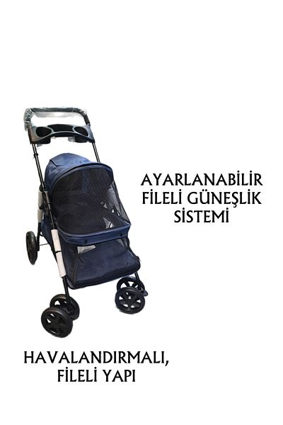 Tommy Pet Stroller 74,5X46,5X97,5Cm Navy Blue Max 15kg