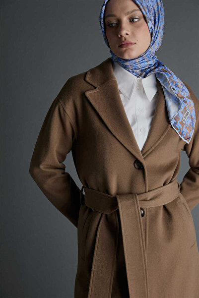 Setrms Belden Kuşaklı Angora Kumaş Manto