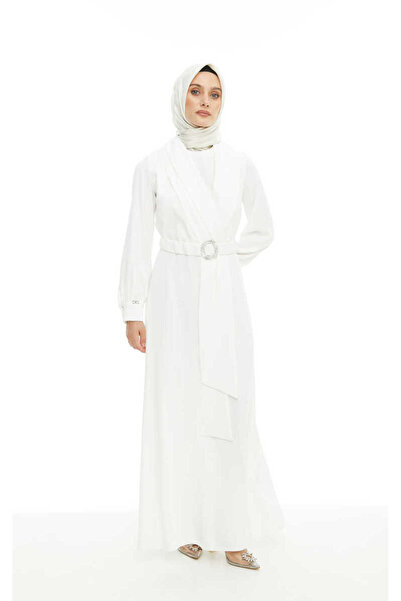 Setrms 2425126 Taşlı Kemer Tokalı Kruvaze Yaka Elbise