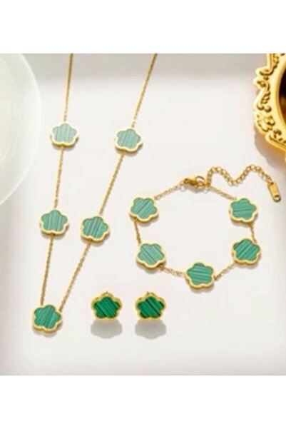 bellss accessory Yonca Model Kolye Bileklik Küpe Set