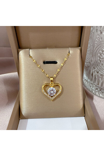 Choice قلادة على شكل قلب عصري من الفولاذ المقاوم للصدأ مرصعة بالزركونيا للنسا...