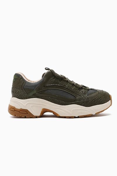 Eray Women's Khaki Green Non-Slip Comfortable Sole Textile Detailed Sneaker Sports Shoes