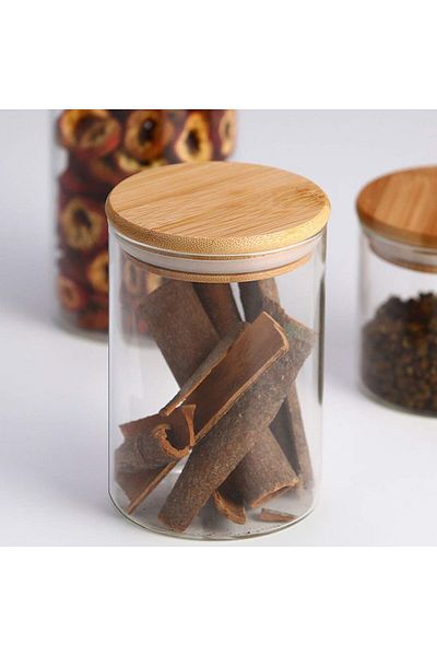 AKDC Glass Food Storage Containers, 600mL, Set of 12, with Wooden Lids