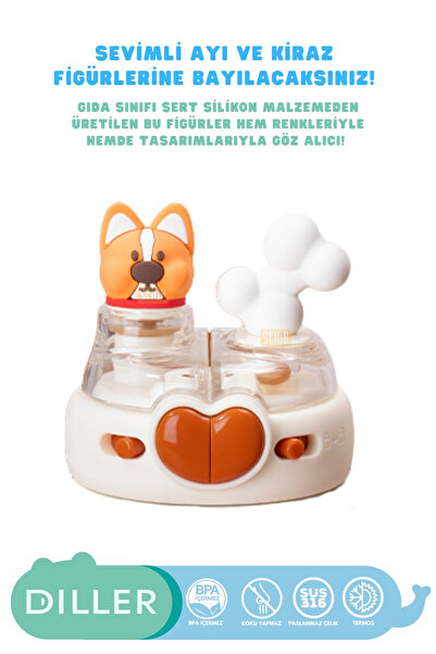 DILLER 520ml Yeni Koleksiyon Sevimli Hayvanlar Süslü Pipetli/Pipetsiz Boyun Askılı Paslanmaz Çelik Termos