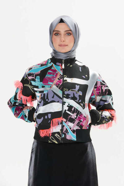 Setrms Etnik Desenli Püskül Detaylı Fermuarlı Kap