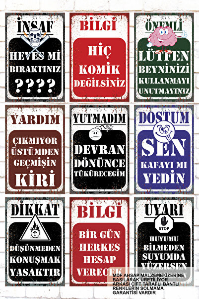 Hayat Poster Set de 9 bucăți de pictură din lemn cu scris mixt, asabi amuzant...