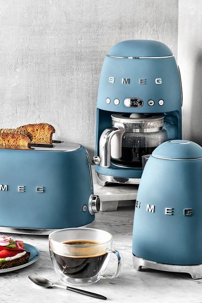 SMEG Mat Storm Blue ®   Special Series - Kettle, 1X2 Toaster and Filter Coffee Maker Set
