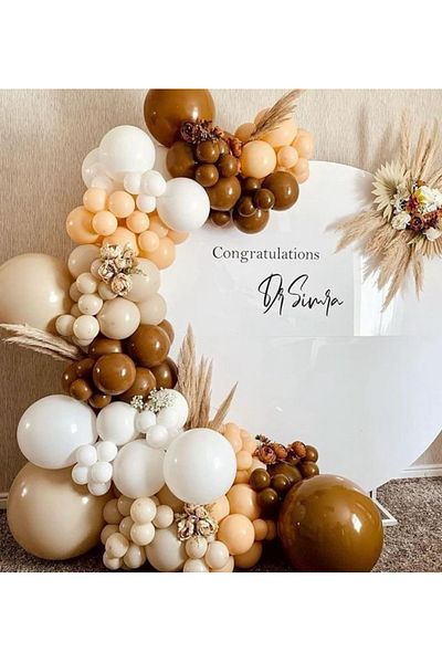 Çemrek Süs Parti Brown Milk Coffee White Sea Sand Balloon Chain Set of 100