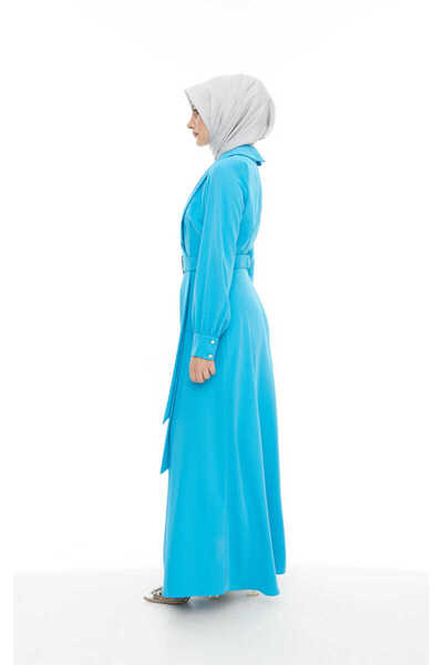 Setrms 2425126 Taşlı Kemer Tokalı Kruvaze Yaka Elbise