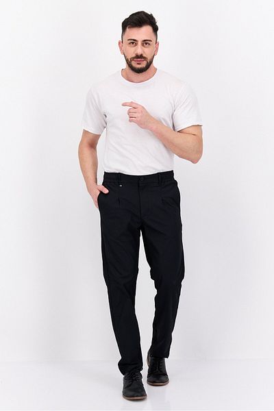 Ike Behar Men Regular Fit Solid Stretchable Straight Leg Pants, Black