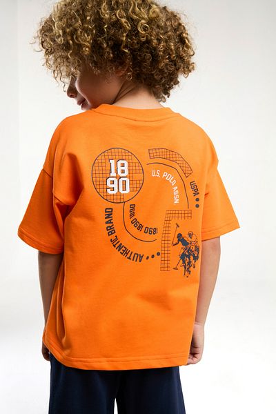 U.S. Polo Assn. Uspa Licensed 4-14 Years Old 100% Cotton Fabric Digital Printing Bicycle Collar Boys' Bottom-Top Bermuda Suit