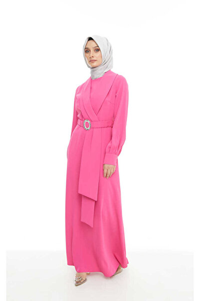 Setrms Taşlı Kemer Tokalı Kruvaze Yaka Elbise