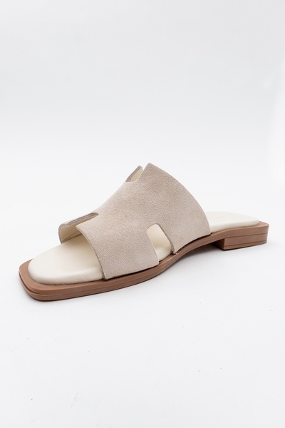 LuviShoes Beige Leather Women's Slippers Jez Model