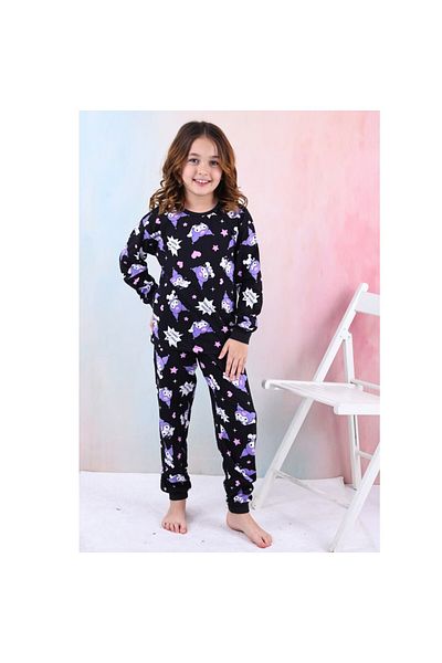 Ahsenimbebe Kuromi Printed Black Girl's Pajama Set - Seasonal