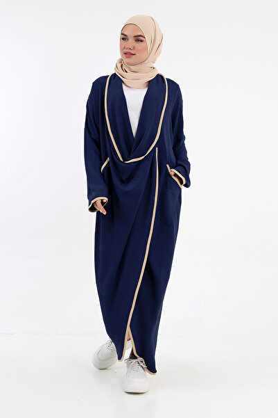 Berel Moda Стильна туніка з кишенями та хрестоподібним вирізом, темно-синя