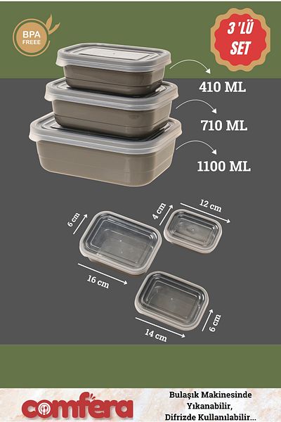 BAGER MARKET Plastic Food Container - Comfera Set of 3, Suitable for Refrigerator and Microwave