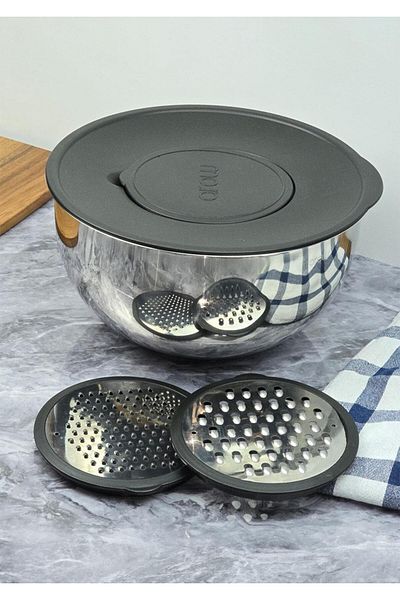 HomeTarz Practical Mixing Bowl - Steel Storage Bowl Set - with Grater Lid - 5 Pieces