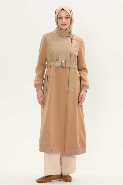 Setrms Double Breasted Closure Leather Combination Sports Top Coat