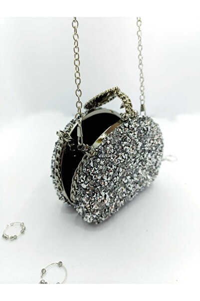 By EDUU Geantă de rochie de seară de calitate Silver Stoned Stone