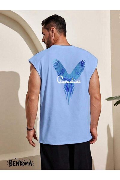 BENROMA 1 tricou este un cadou pentru achiziții de 6 și mai sus în coș - Tricou fără mâneci cu imprimeu Paradise Blue Bird