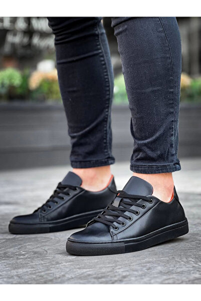 KAZAX KB-122 Black Skin Black High Sole Lace Up Casual Men's Shoes