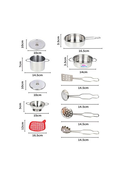 hediyecik Stainless Steel 11-Piece Metal Cookware Pots Pans and Kitchen Utensils Set