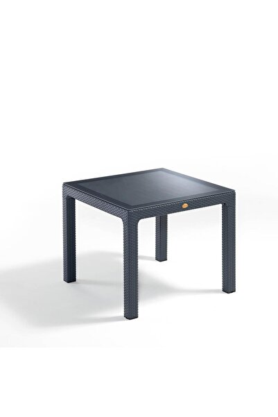 nar sokağı Camlı Antrasit 90x90 Cm Rattan Bahçe Balkon Masası