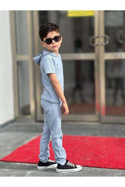 renkli diyar Boy's Bottom Top Suit Waffle Sanda Short Sleeve T-Shirt and Pants Nursery Primary School Kindergarten
