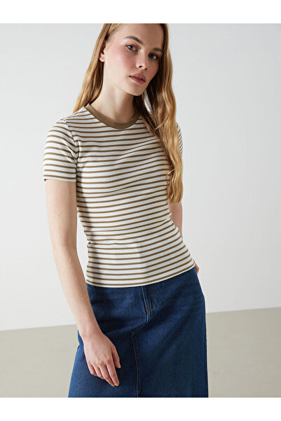 LC Waikiki Nevavm Women's Striped T-Shirt with Oval Neckline