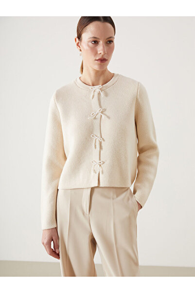 LC Waikiki Nevavm Oval Collar Women's Knitwear Cardigan with a Difference