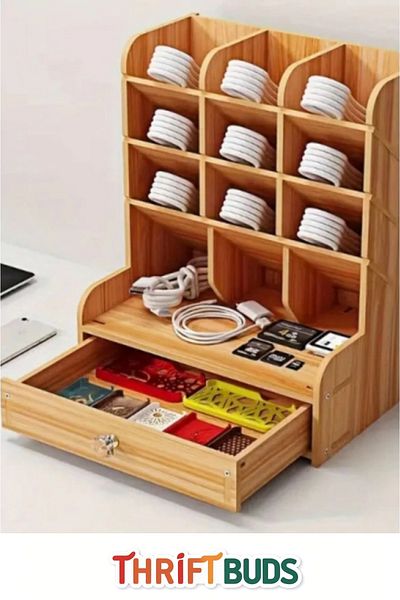 Thriftbuds Special Production Office Home Study Table Disassembled Durable Easy Assembly Wooden Organizer with Drawers and Compartments