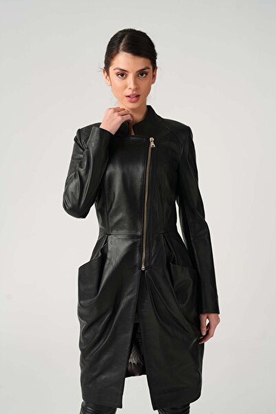 AS KÜRK DERİ KADIN SİYAH HAKİKİ DERİ SPOR PARDESÜ