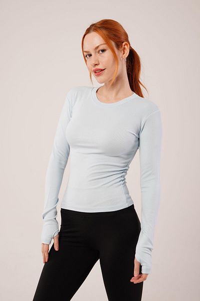 Moka Shopin Bluză de bază cu mânecă lungă MokaShopin Baby Blue