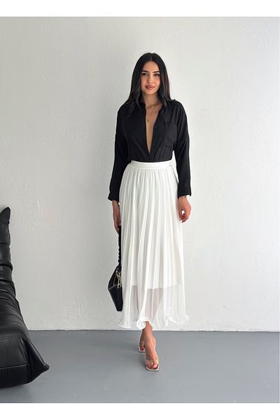 Gugus Women's Chiffon Lined Pleated Long Skirt Full Length 90 cm Inner Lining 70cm
