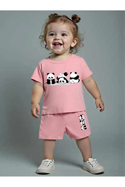 LUNAVISTA Cute Panda Print Short Sleeve Blouse and Casual Shorts Set for Spri...